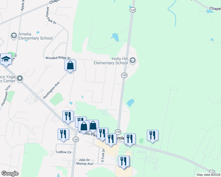 map of restaurants, bars, coffee shops, grocery stores, and more near 3467 Virginia Drive in Amelia