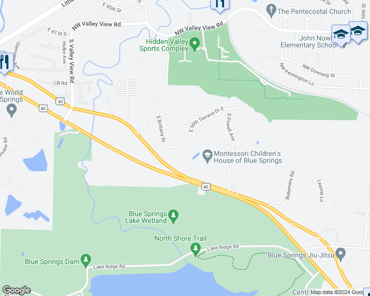 map of restaurants, bars, coffee shops, grocery stores, and more near 20813 East 50th Terrace Drive South in Blue Springs