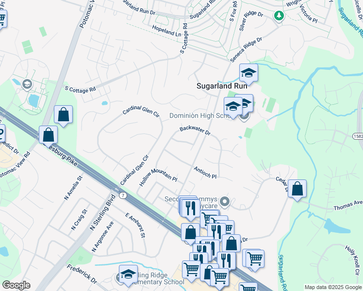 map of restaurants, bars, coffee shops, grocery stores, and more near 46823 Gunflint Way in Sterling