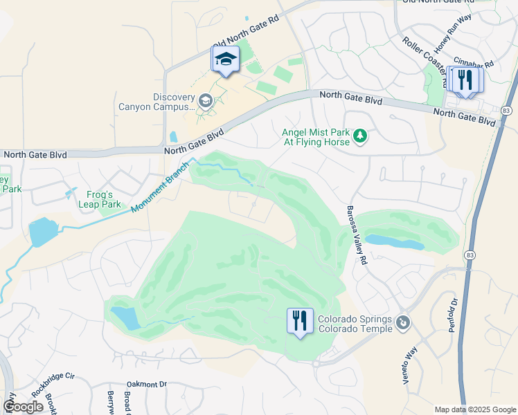 map of restaurants, bars, coffee shops, grocery stores, and more near 1889 Silversmith Road in Colorado Springs
