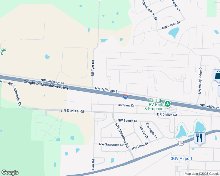 map of restaurants, bars, coffee shops, grocery stores, and more near 1306 Golfview Circle in Grain Valley