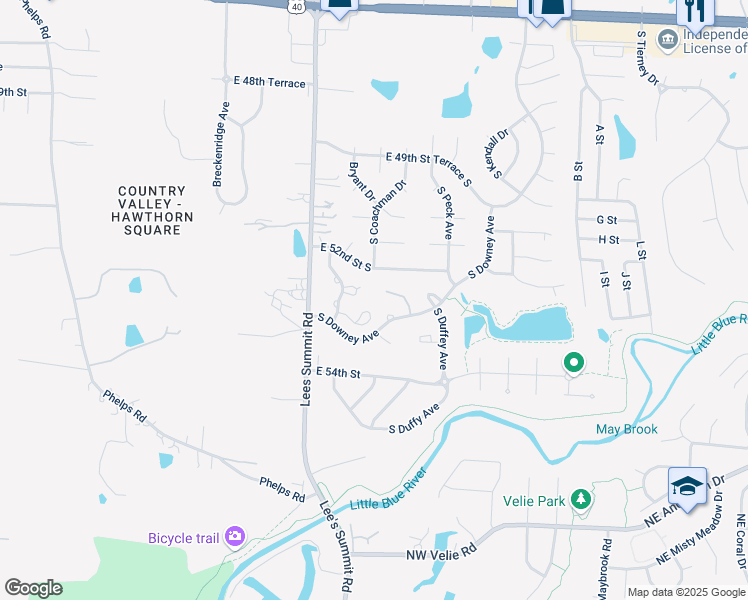 map of restaurants, bars, coffee shops, grocery stores, and more near 16506 East 53rd Street Court South in Independence