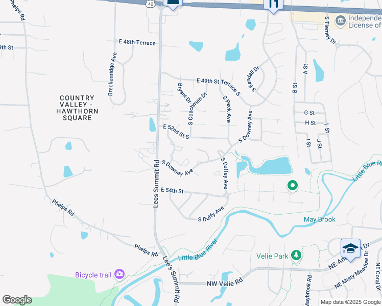 map of restaurants, bars, coffee shops, grocery stores, and more near 16506 East 53rd Street Court South in Independence