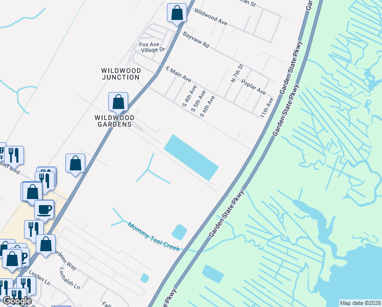 map of restaurants, bars, coffee shops, grocery stores, and more near 3032 Route 9 South in Cape May County