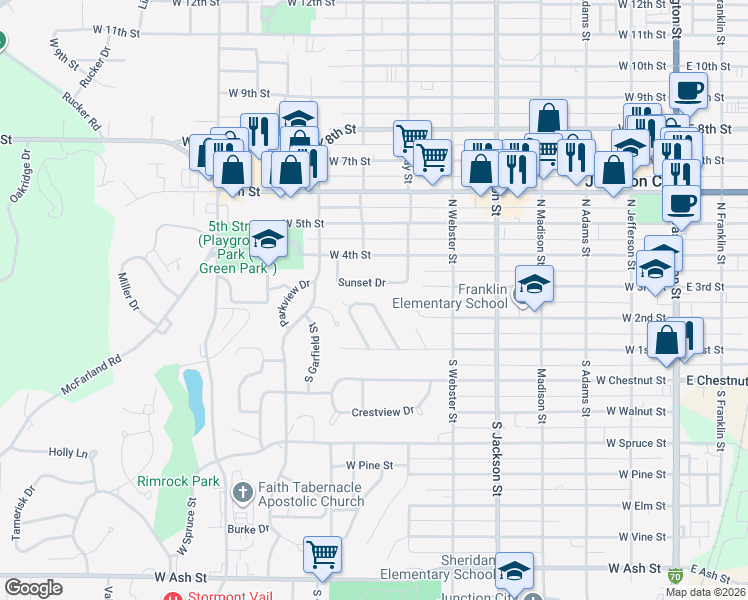 map of restaurants, bars, coffee shops, grocery stores, and more near 41 Riley Manor Circle in Junction City