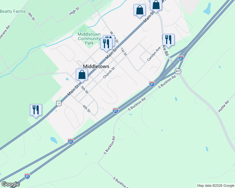 map of restaurants, bars, coffee shops, grocery stores, and more near 2156 4th Street in Middletown