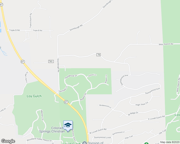 map of restaurants, bars, coffee shops, grocery stores, and more near 415 Oxford Lane in Woodland Park