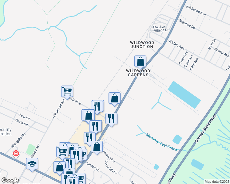 map of restaurants, bars, coffee shops, grocery stores, and more near 3125 Route 9 South in Middle Township