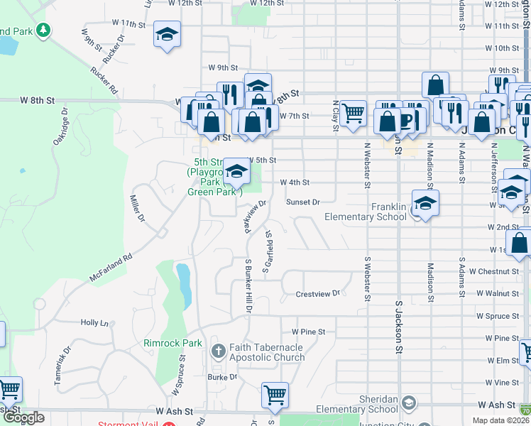 map of restaurants, bars, coffee shops, grocery stores, and more near 200 North Bunker Hill Drive in Junction City