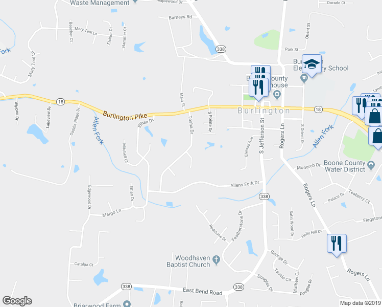 map of restaurants, bars, coffee shops, grocery stores, and more near 6084 Tosha Drive in Burlington