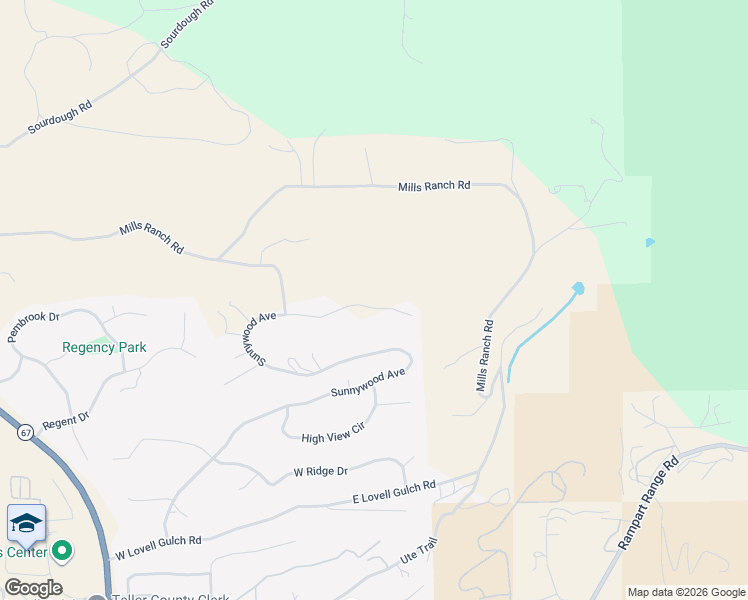 map of restaurants, bars, coffee shops, grocery stores, and more near 2988 Sunnywood Avenue in Woodland Park