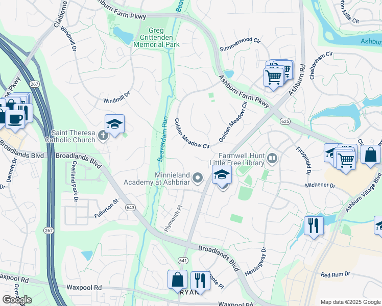 map of restaurants, bars, coffee shops, grocery stores, and more near 43570 Osage Court in Ashburn