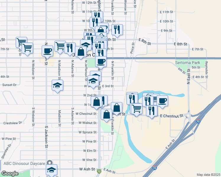 map of restaurants, bars, coffee shops, grocery stores, and more near 139 East 3rd Street in Junction City