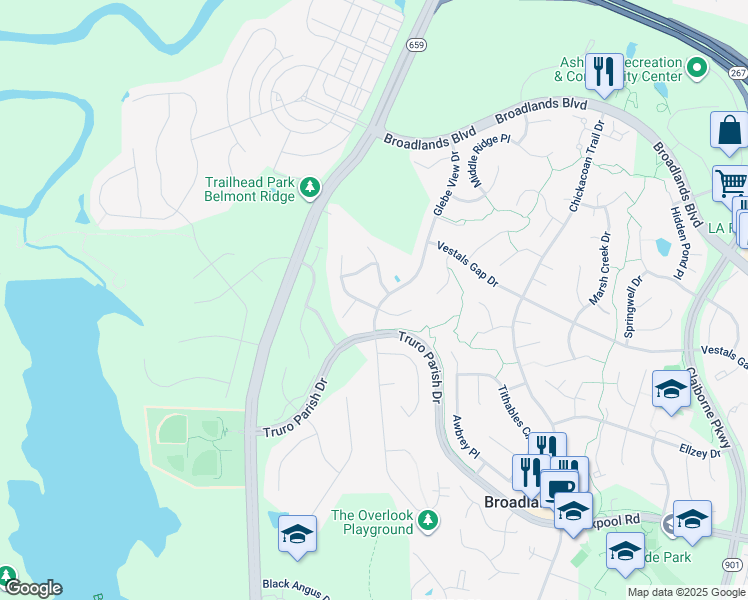map of restaurants, bars, coffee shops, grocery stores, and more near 21404 Sturman Place in Ashburn
