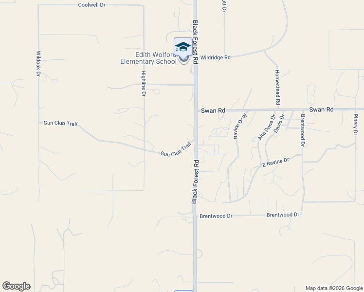 map of restaurants, bars, coffee shops, grocery stores, and more near 6770 Gun Club Trail in Colorado Springs