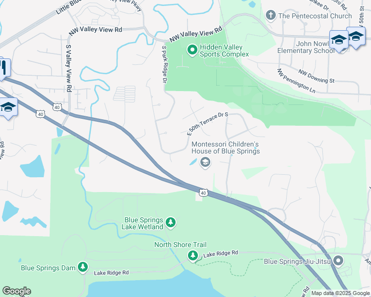 map of restaurants, bars, coffee shops, grocery stores, and more near 20904 East 50th Terrace Drive South in Blue Springs