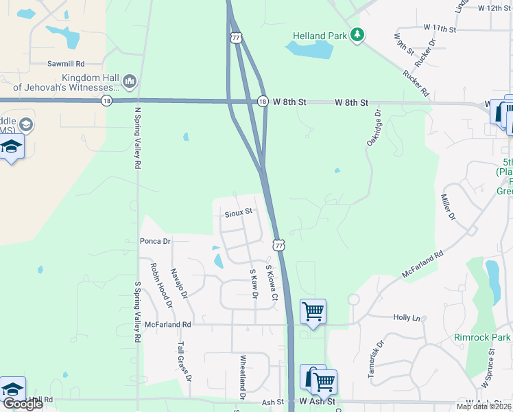 map of restaurants, bars, coffee shops, grocery stores, and more near 321 Commanche Court in Junction City