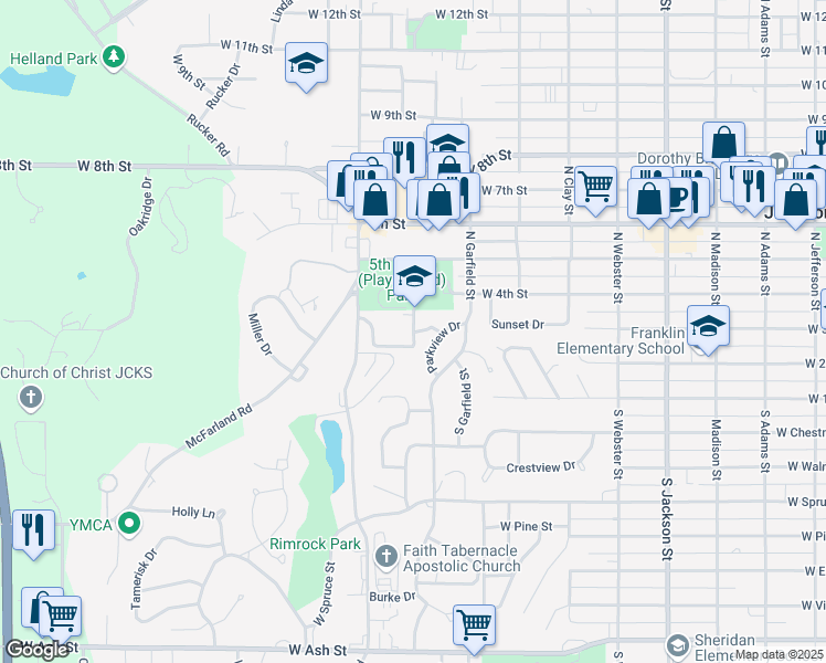 map of restaurants, bars, coffee shops, grocery stores, and more near 300 Lincoln School Drive in Junction City
