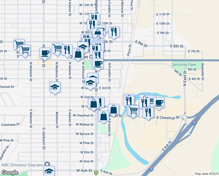 map of restaurants, bars, coffee shops, grocery stores, and more near 200 East 3rd Street in Junction City