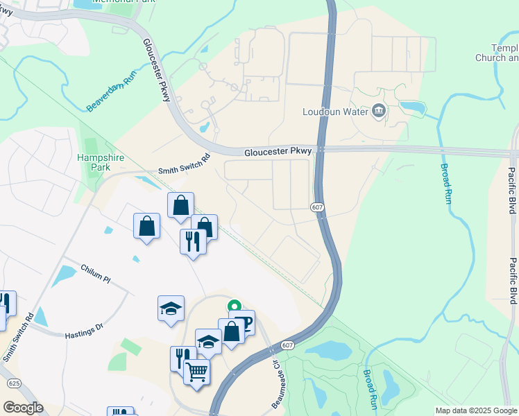map of restaurants, bars, coffee shops, grocery stores, and more near Interconnection Plaza in Ashburn