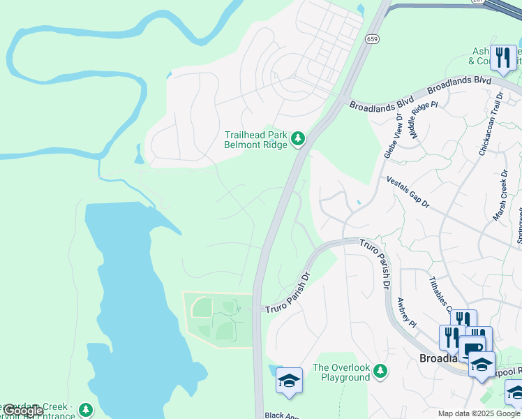 map of restaurants, bars, coffee shops, grocery stores, and more near 21373 Larue Court in Ashburn