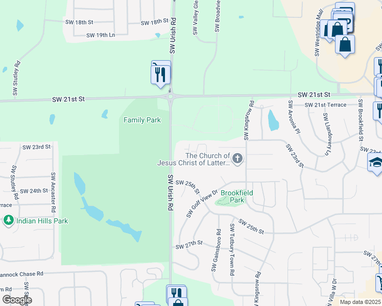 map of restaurants, bars, coffee shops, grocery stores, and more near 2393 Southwest Fountain Place in Topeka