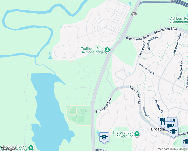 map of restaurants, bars, coffee shops, grocery stores, and more near 21373 Larue Court in Ashburn