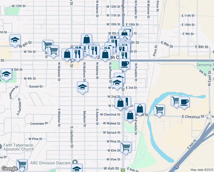 map of restaurants, bars, coffee shops, grocery stores, and more near 222 West 3rd Street in Junction City