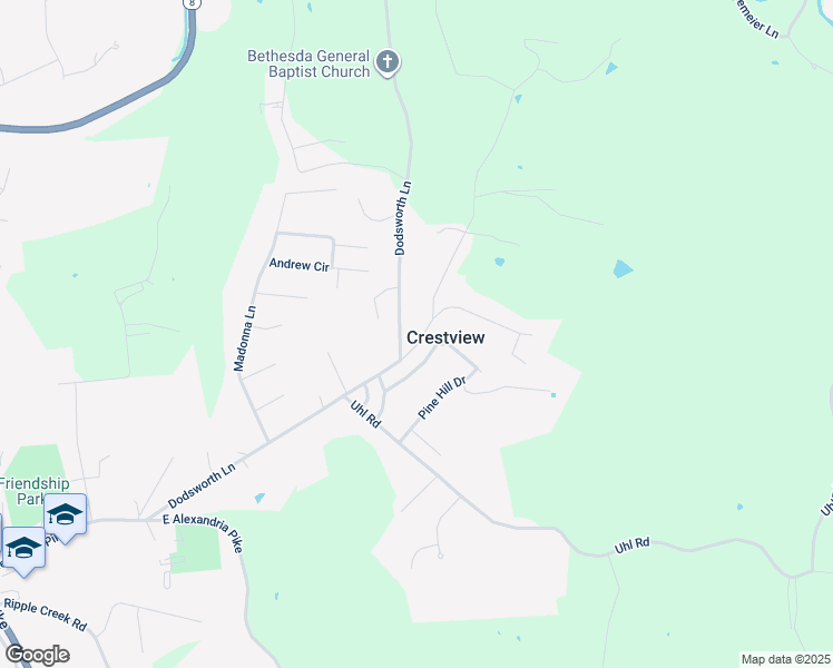 map of restaurants, bars, coffee shops, grocery stores, and more near 5468 Skyline Drive in Highland Heights
