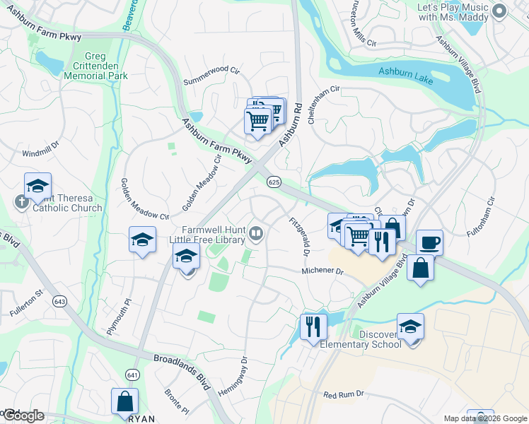map of restaurants, bars, coffee shops, grocery stores, and more near 43776 Steinbeck Square in Ashburn