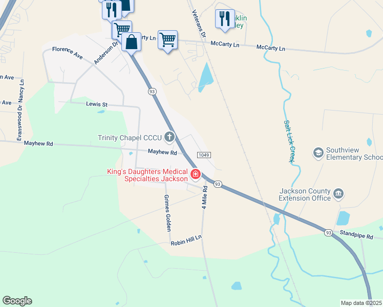 map of restaurants, bars, coffee shops, grocery stores, and more near 14494 Ohio 93 in Jackson