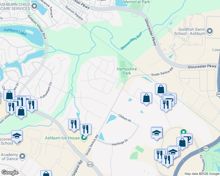 map of restaurants, bars, coffee shops, grocery stores, and more near 44414 Stone Roses Circle in Ashburn