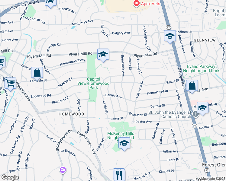 map of restaurants, bars, coffee shops, grocery stores, and more near 10304 Duvawn Pl in Silver Spring