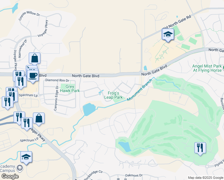 map of restaurants, bars, coffee shops, grocery stores, and more near 13409 Crane Canyon Loop in Colorado Springs