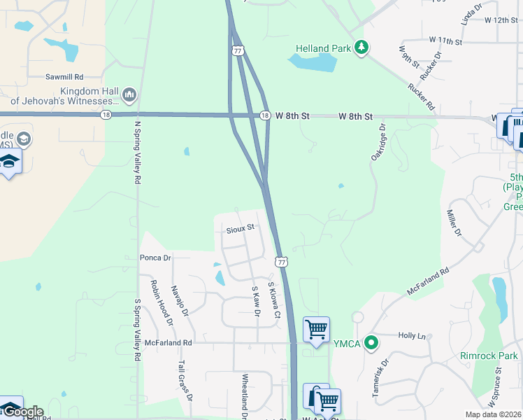 map of restaurants, bars, coffee shops, grocery stores, and more near 323 Commanche Court in Junction City