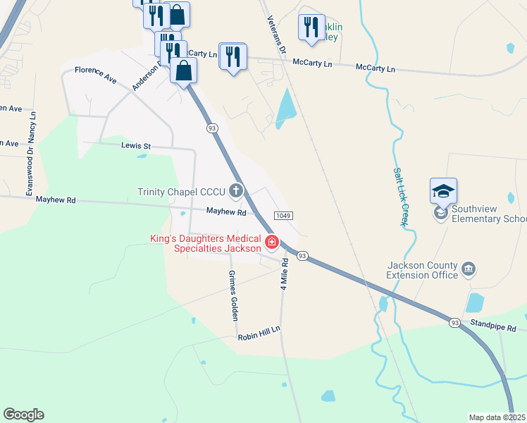 map of restaurants, bars, coffee shops, grocery stores, and more near 14494 Ohio 93 in Jackson