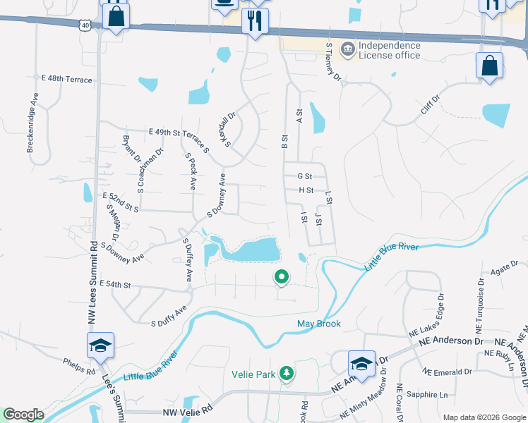 map of restaurants, bars, coffee shops, grocery stores, and more near 17213 East 51st Terrace Court South in Independence