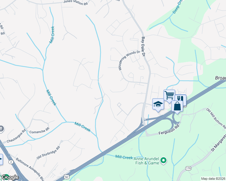 map of restaurants, bars, coffee shops, grocery stores, and more near 1524 Hickory Wood Drive in Annapolis