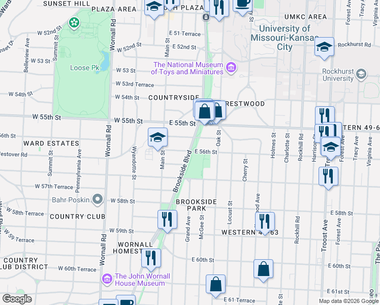 map of restaurants, bars, coffee shops, grocery stores, and more near in Kansas City