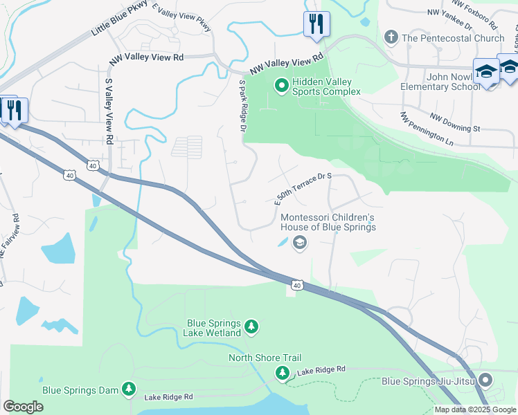 map of restaurants, bars, coffee shops, grocery stores, and more near 20901 East 50th Terrace Drive South in Blue Springs