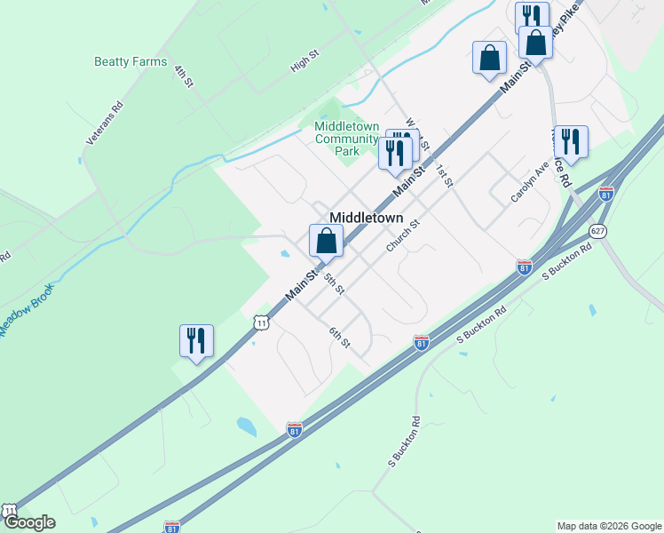 map of restaurants, bars, coffee shops, grocery stores, and more near 2260 5th Street in Middletown