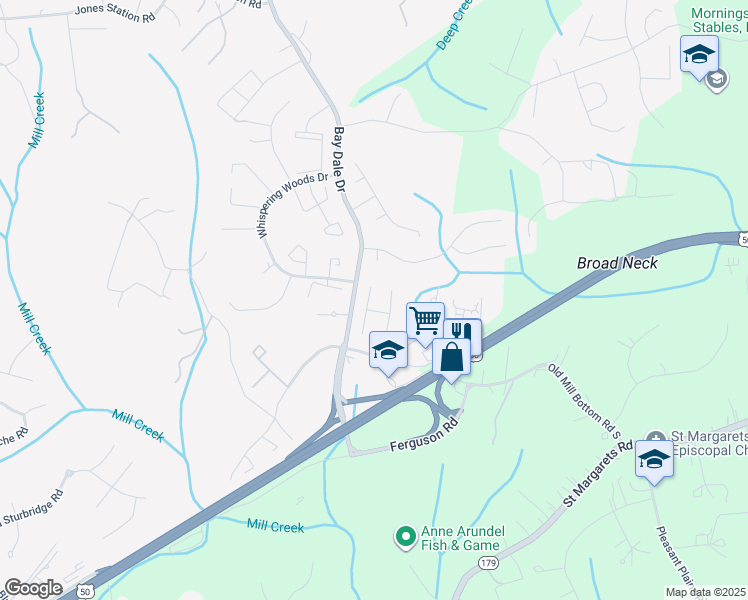 map of restaurants, bars, coffee shops, grocery stores, and more near 1415 Lehman Court in Annapolis