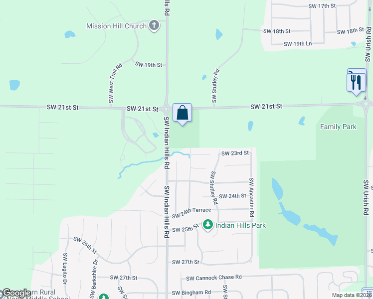 map of restaurants, bars, coffee shops, grocery stores, and more near 2265 Southwest Romar Road in Topeka
