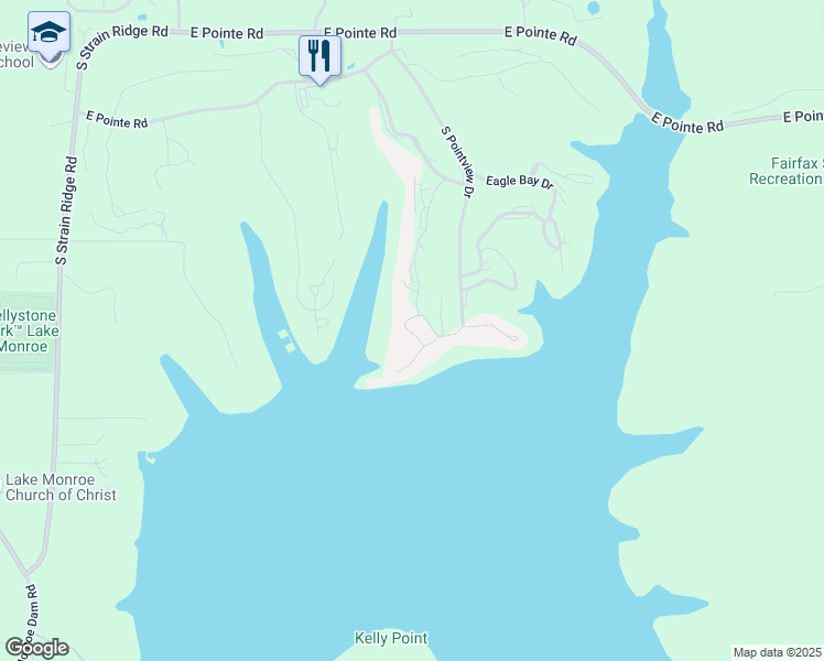 map of restaurants, bars, coffee shops, grocery stores, and more near 1945 Waters Edge Drive in Bloomington