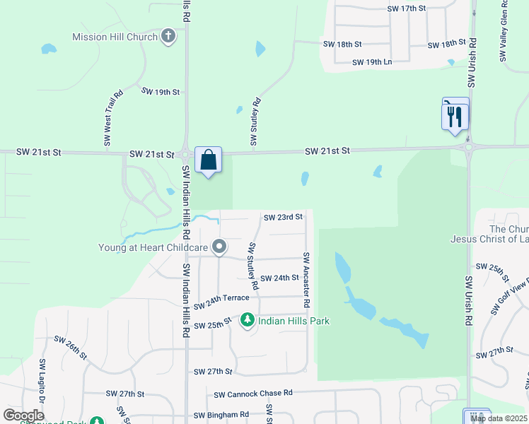 map of restaurants, bars, coffee shops, grocery stores, and more near 7338 Southwest 23rd Court in Topeka
