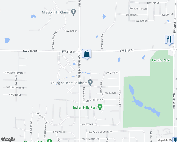 map of restaurants, bars, coffee shops, grocery stores, and more near 2265 Southwest Romar Road in Topeka