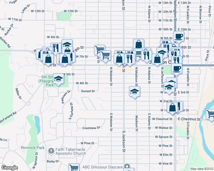 map of restaurants, bars, coffee shops, grocery stores, and more near 111 Sunset Drive in Junction City