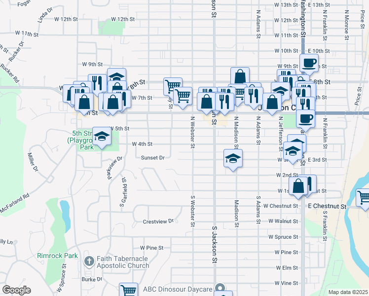 map of restaurants, bars, coffee shops, grocery stores, and more near 111 Sunset Drive in Junction City