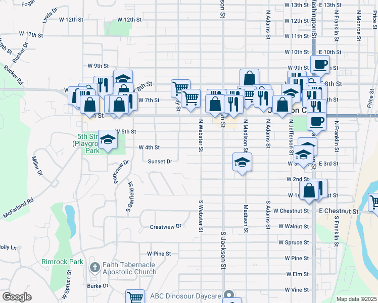 map of restaurants, bars, coffee shops, grocery stores, and more near 111 Sunset Drive in Junction City