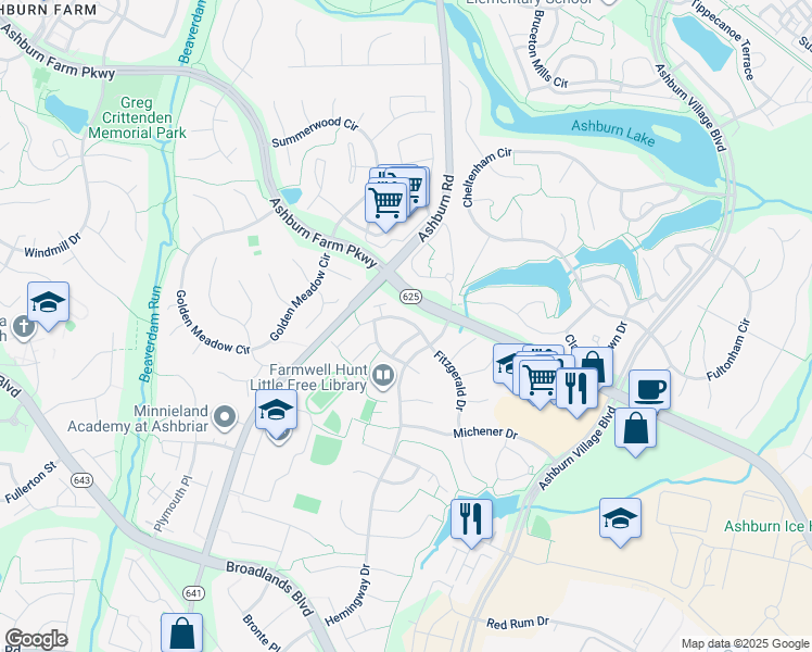 map of restaurants, bars, coffee shops, grocery stores, and more near 43781 Clemens Terrace in Ashburn